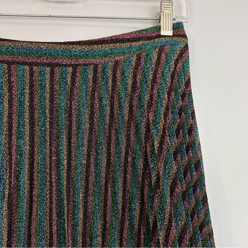 Boden Multicolor Rainbow Striped Pleated Glitter Metallic Midi Skirt Size 6 - Picture 6 of 10